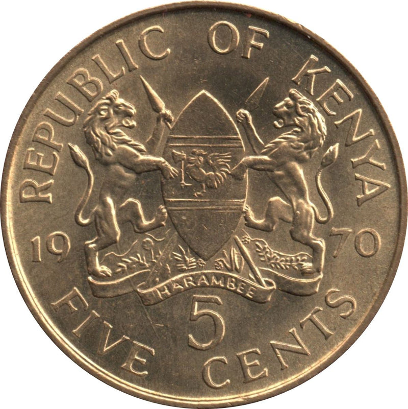 Kenya 5 Cents | Jomo Kenyatta 1963 - 1978 Coin | KM10 | 1969 - 1978