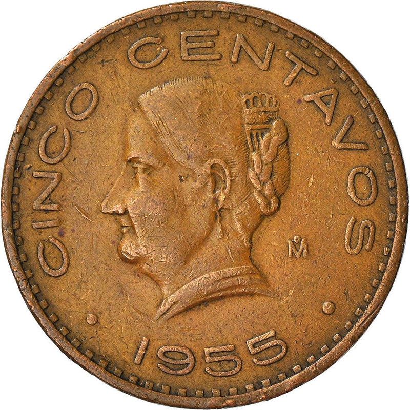 Mexico 5 Centavos | Josefa Ortiz de Dominguez | Oak wreth Coin | KM424 | 1942 - 1955