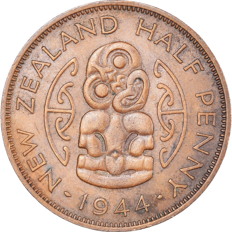 New Zealander 1/2 Penny Coin | King George VI | Hei-tiki Pendant | KM12 | 1940 - 1947