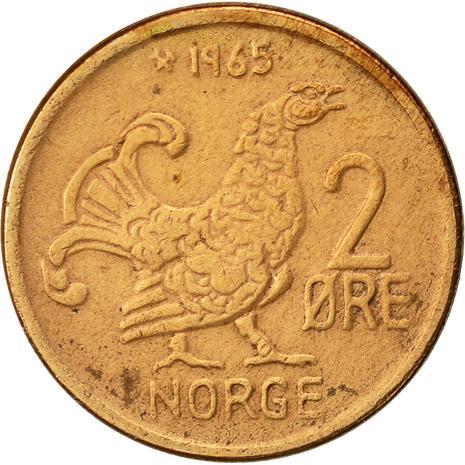 Norway 2 Øre - Olav V large letters Coin KM410 1959 - 1972