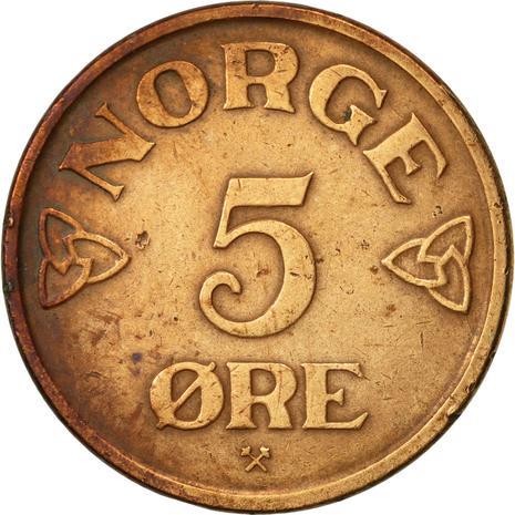 Norway 5 Øre - Haakon VII Coin KM400 1952 - 1957