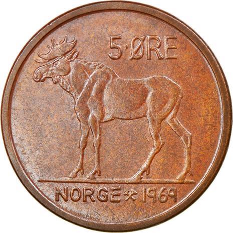 Norway 5 Øre - Olav V Coin KM405 1958 - 1973