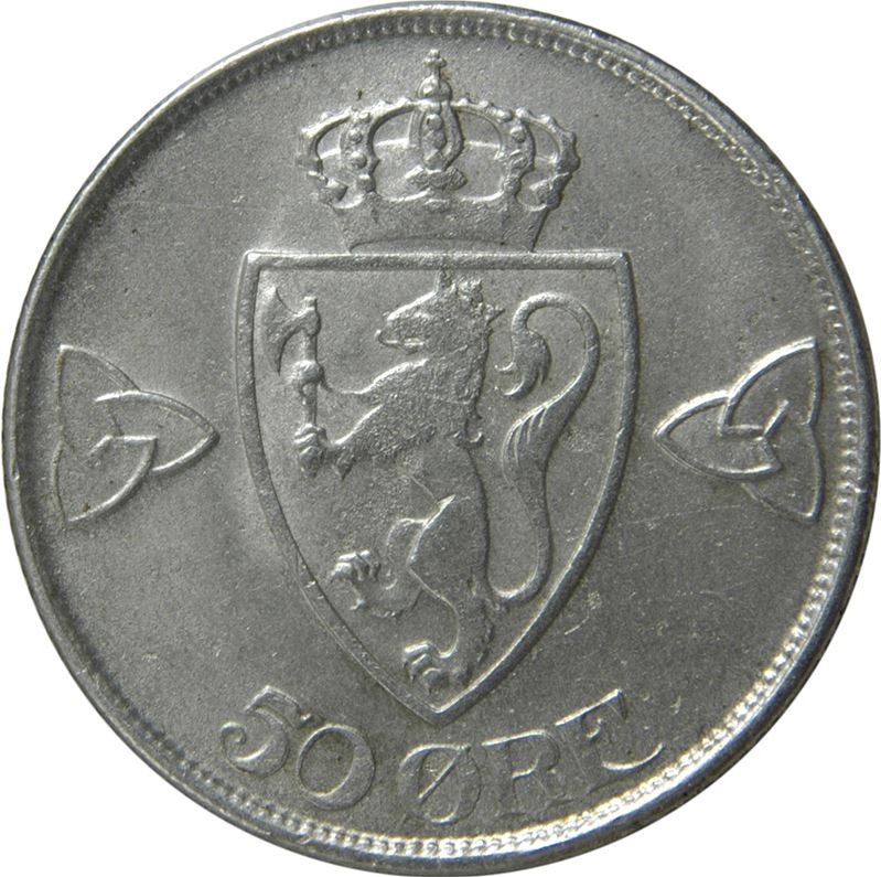 Norway 50 Ore Coin | Haakon VII Type 1 | KM374 | 1909 - 1919