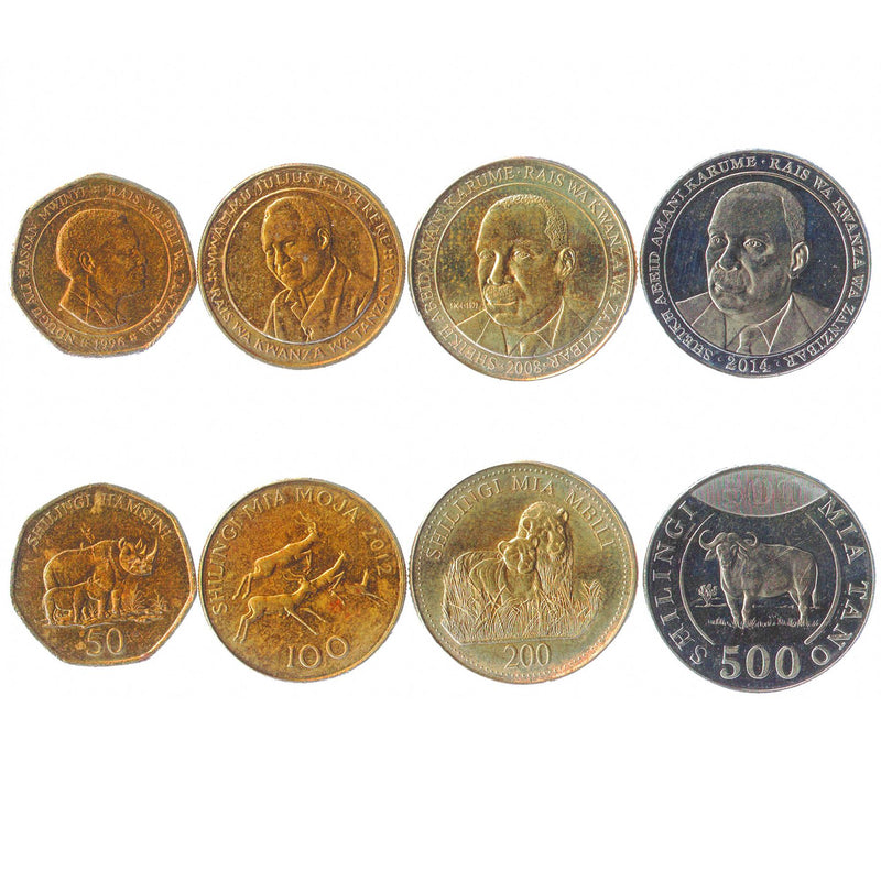 Set 4 Coins Tanzania 50 100 200 500 Shillingi 1993 - 2015