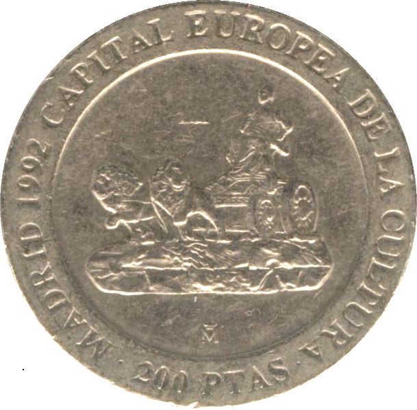 Spain 200 Pesetas - Juan Carlos I Cybele Coin KM884 1991 Coat of Arms, Monarch