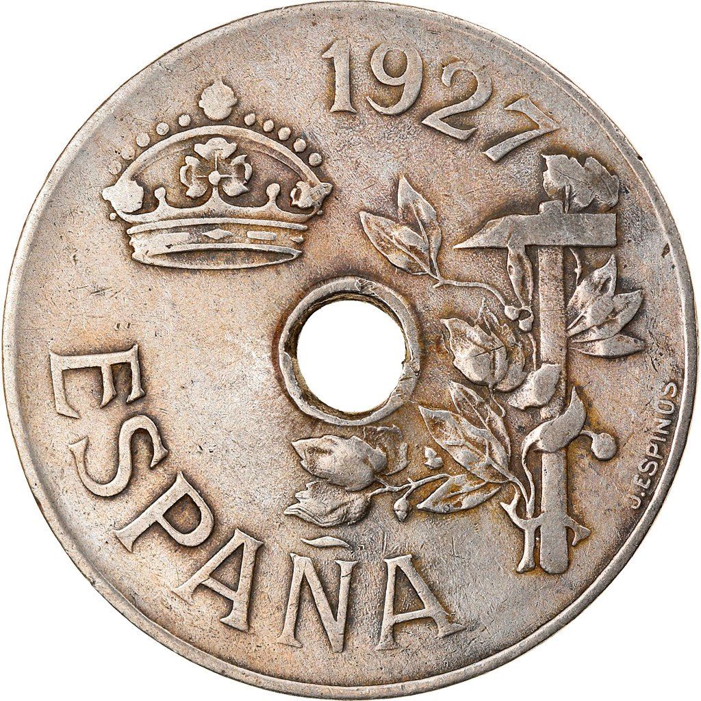 Spain | 25 Centimos Coin | KM742 | Hammer | Hole | 1927