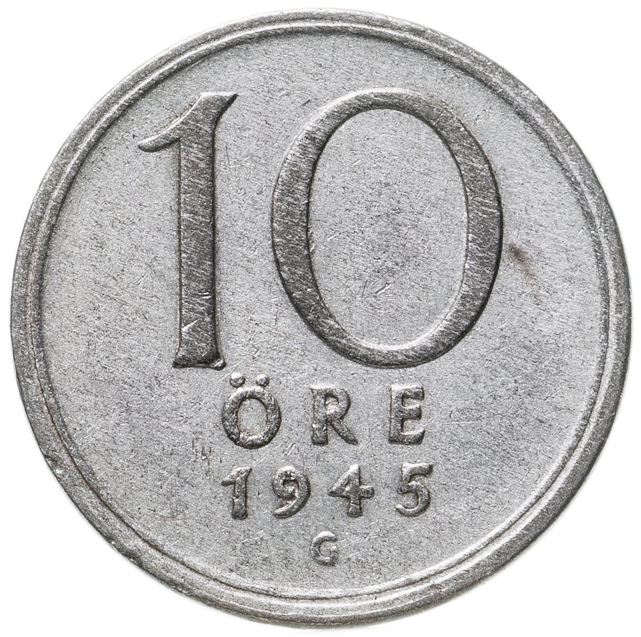 Swedish Coin 10 Ore Coin | King Gustaf V | Sweden | 1942 - 1950