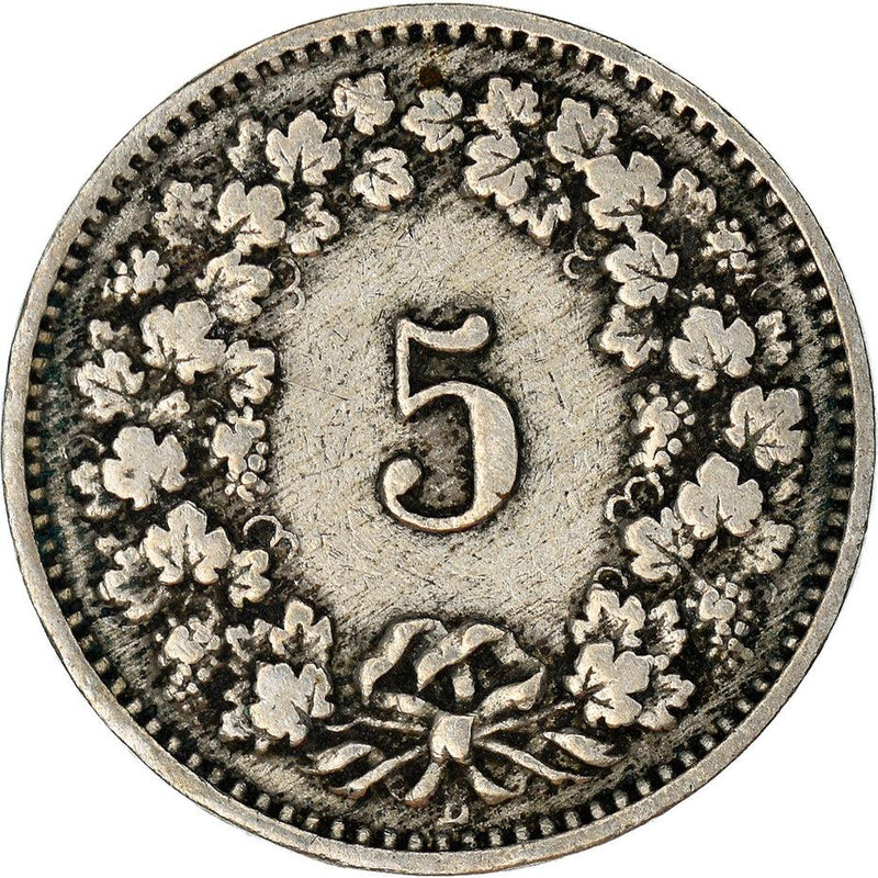 Switzerland Coin Swiss 5 Rappen | Goddess of Liberty Libertas | KM26 | 1879 - 1980
