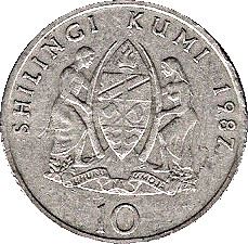 Tanzania 10 Shilingi Coin | President J.K. Nyerere | KM20 | 1987 - 1989