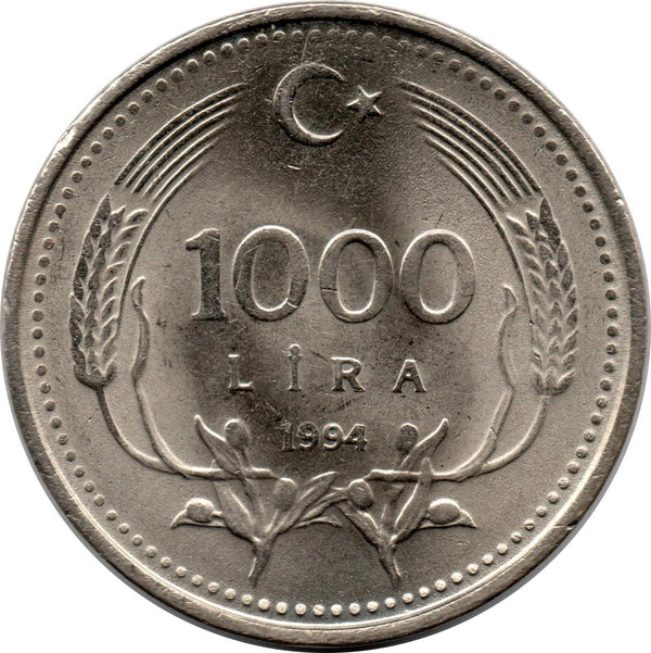 Turkey | 1000 Lira Coin| KM997 |1990 - 1994