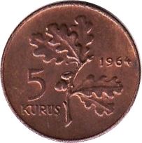 Turkey | 5 Kurus Coin | KM890.3 | 1974 | Bronze