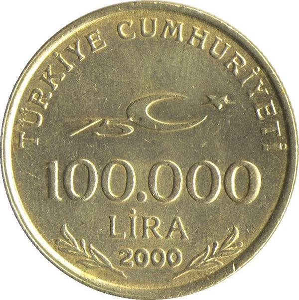 Turkey Coin Turkish 100 000 Lira | 75th Anniversary | Mustafa Kemal Ataturk | KM1078 | 1999 - 2000