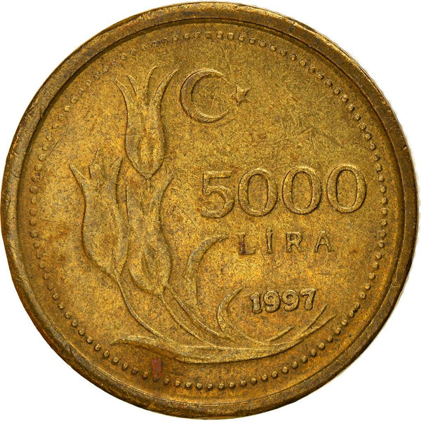 Turkey Coin Turkish 5000 Lira | President Mustafa Kemal Ataturk | Tulip | KM1029.1 | 1995 - 2000
