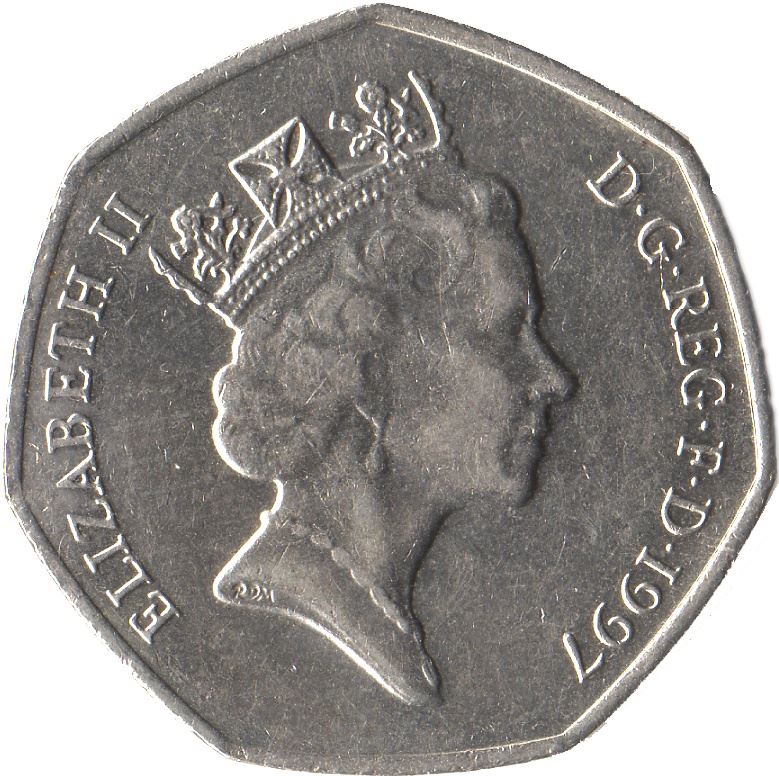 United Kingdom | 50 Pence Coin | Elizabeth II | 3rd portrait | Large type | 1985 - 1997