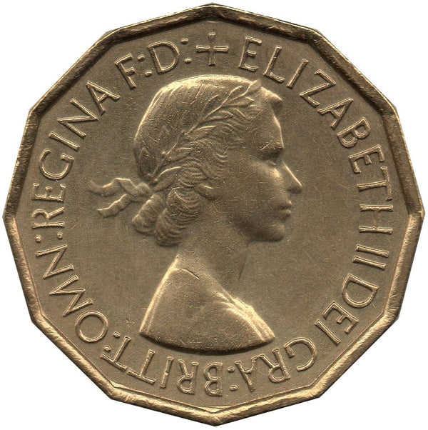 United Kingdom Coin 3 Pence | Elizabeth II 1st portrait | with 'BRITT:OMN' | 1953
