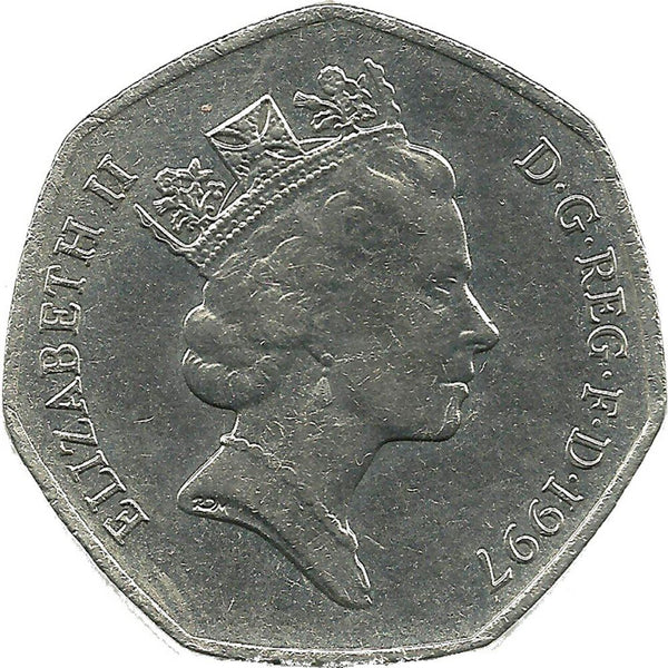 United Kingdom Coin 50 Pence | Elizabeth II 3rd portrait | small type | 1997