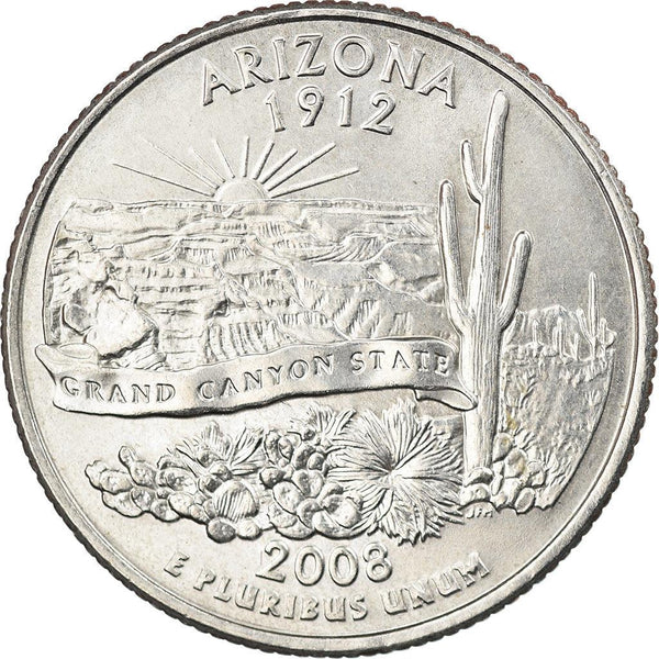 United States Coin American ¼ Dollar | George Washington | Arizona | The Grand Canyon | Saguaro Cactus | KM423 | 2008