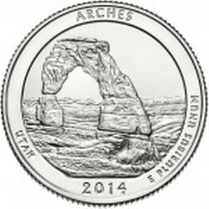 United States Coin American ¼ Dollar | George Washington | Delicate Arch | Utah | KM568 | 2014