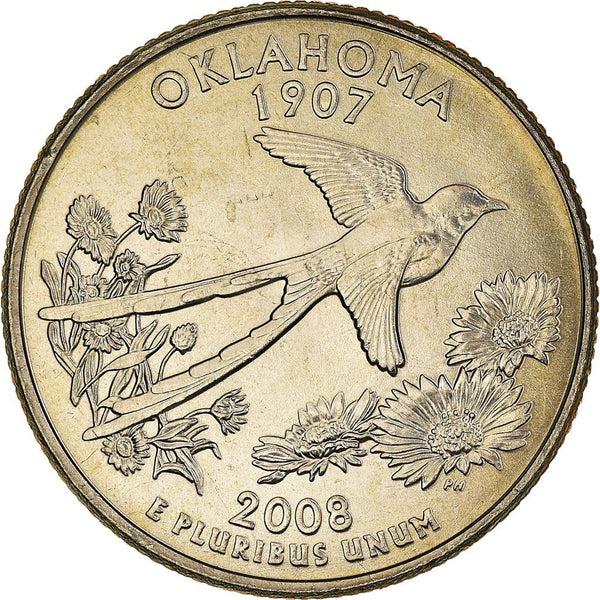 United States Coin American ¼ Dollar | George Washington | Oklahoma | Scissor-tailed Flycatcher | KM421 | 2008