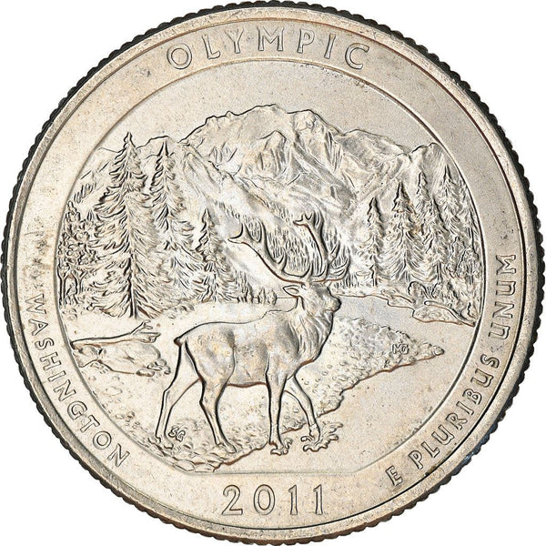 United States Coin American ¼ Dollar | George Washington | Roosevelt Elk | Hoh River | Mount Olympus | KM496 | 2011