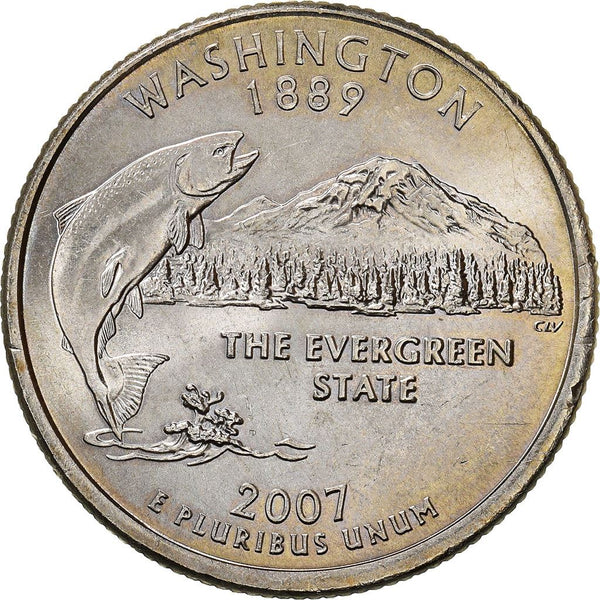 United States Coin American ¼ Dollar | George Washington | Washington | King Salmon | Mount Rainier | KM397 | 2007