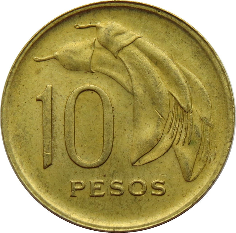 Uruguay Coin 	Uruguayan 10 Pesos | Erythrina cristagalli Coral | Jose Gervasio Artigas | KM51 | 1968