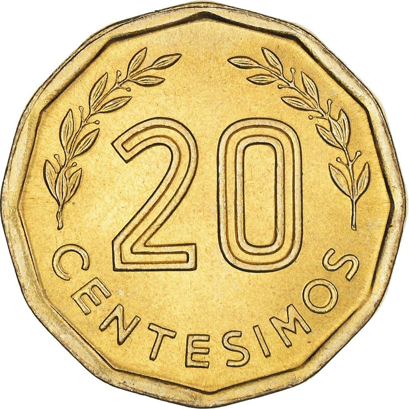 Uruguay Coin 	Uruguayan 20 Centésimos | Montevideo Hill Fortress | Olive Sprig | KM67 | 1976 - 1981