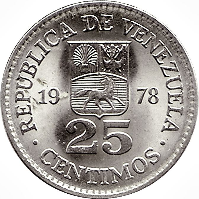 Venezuela | 25 Centimos Coin | Palomo Horse | Simon Bolivar | KM50 | 1977 - 1987