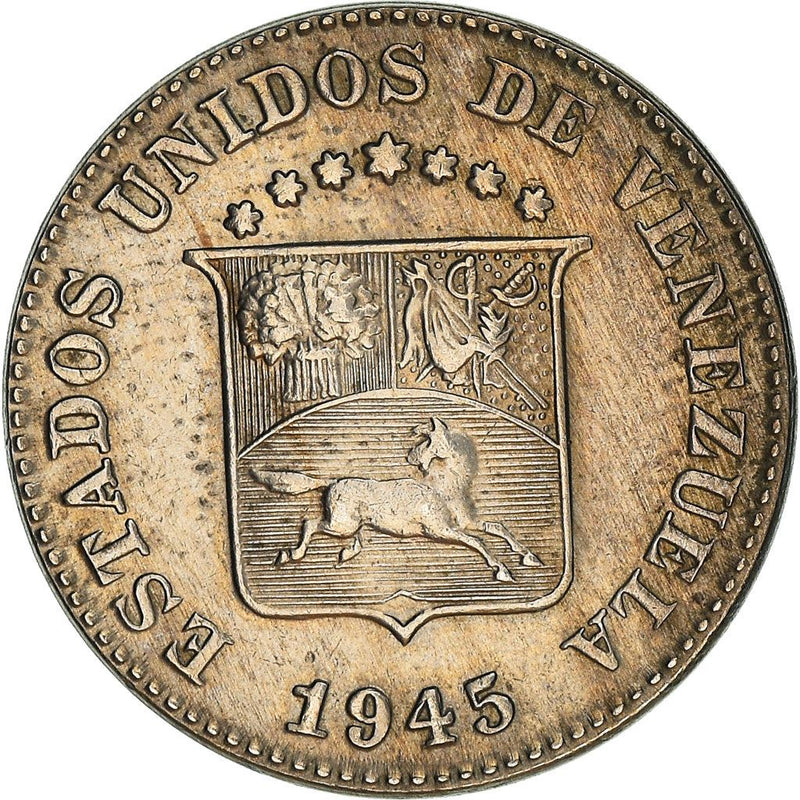 Venezuela | 5 Centimos Coin | Palomo Horse | Wreath | KM29a | 1945 - 1948