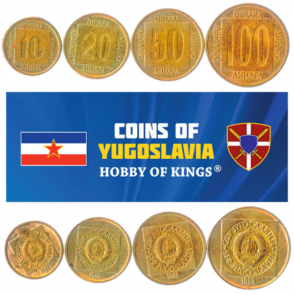 Yugoslav 4 Coin Set 10 20 50 100 Dinara | Flame | Star | 1988 - 1989