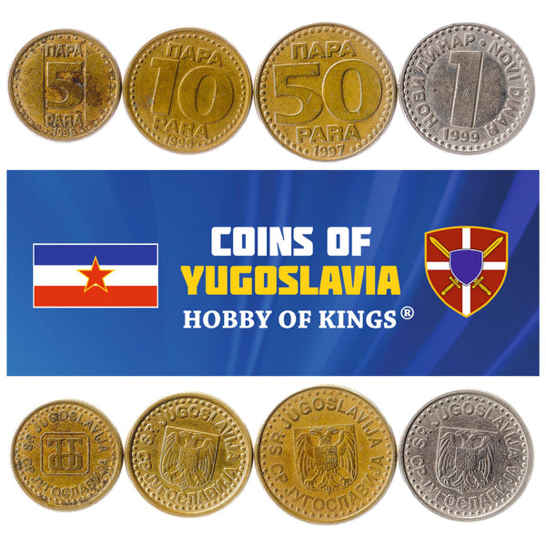 Yugoslav 4 Coin Set 5 10 50 Para 1 Novi Dinar | Two Headed Eagle | 1996 - 1999
