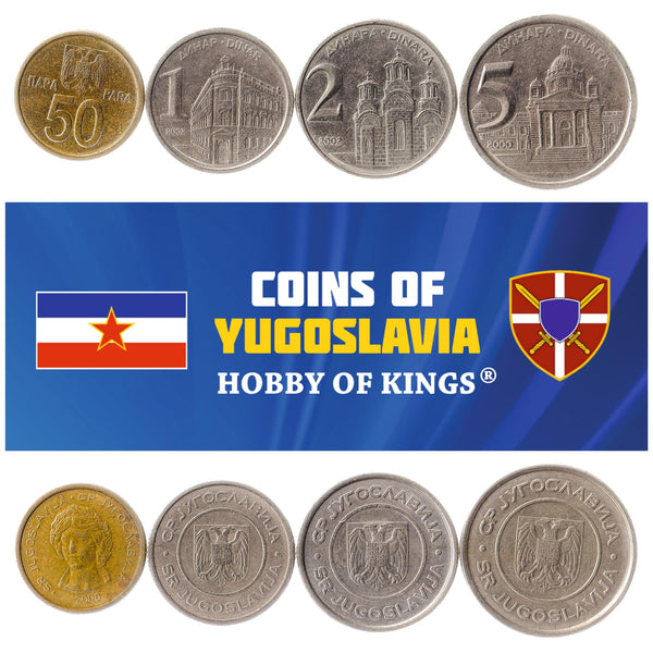 Yugoslav 4 Coin Set 50 Para 1 2 5 Dinara | Yugoslavia National Bank | Gračanica Monastery | Yugoslav Parliament | Two Headed Eagle | 2000 - 2002