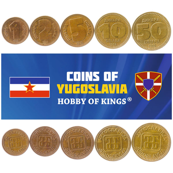 Yugoslav 5 Coin Set 1 2 5 10 50 Dinara | Yugoslavia Bank Monogram | 1992