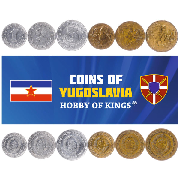 Yugoslav 6 Coin Set 1 2 5 10 20 50 Dinara | Wheat | Flame | Cogwheel | Star | 1963