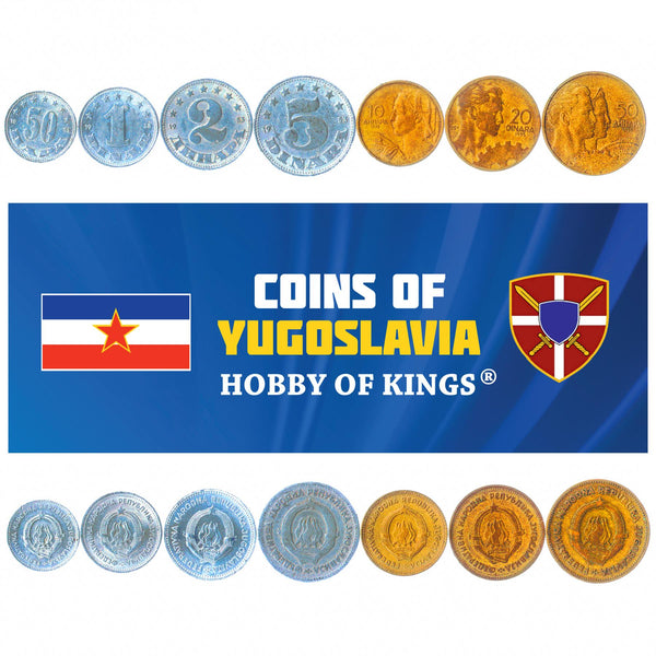 Yugoslav 7 Coin Set 50 Para 1 2 5 10 20 50 Dinara | Flame | Star | Cogwheel | 1953 - 1955