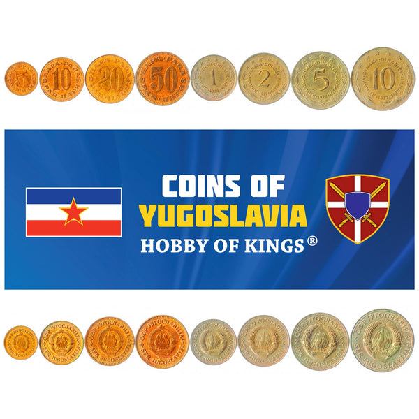 Yugoslav 8 Coin Set 5 10 20 50 Para 1 2 5 10 Dinara | Flame | Star | 1965 - 1981