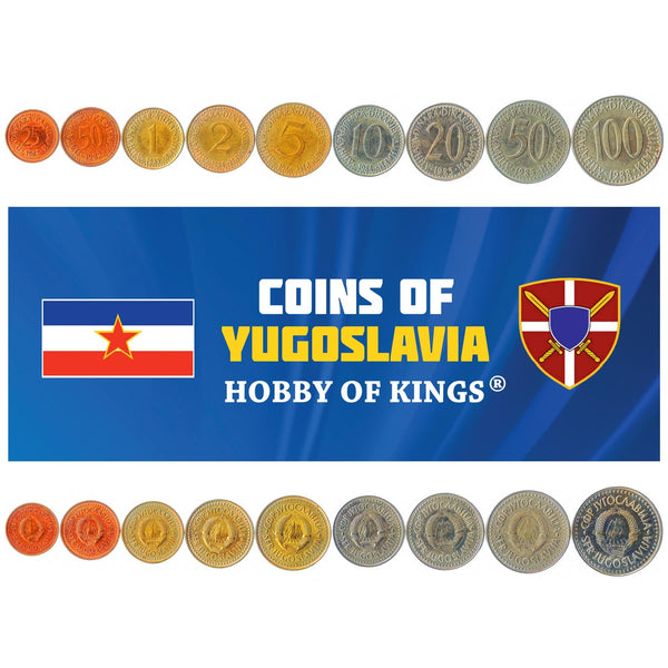 Yugoslav 9 Coin Set 25 50 Para 1 2 5 10 20 50 100 Dinara | Flame | Star | 1982 - 1988