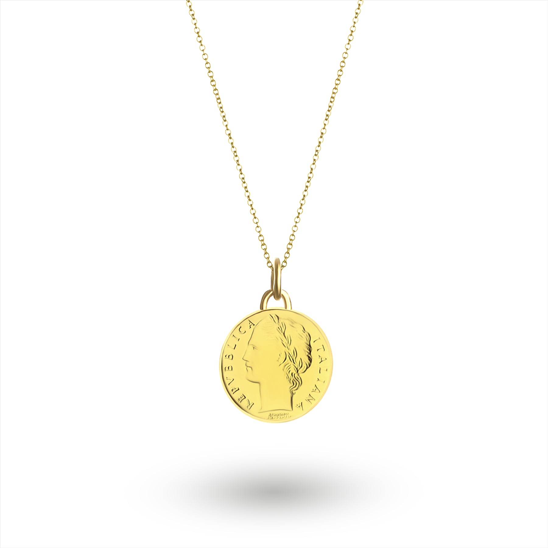 Italian Coin Necklace | Medallion Pendant Jewelry | 18K Gold Plated 100 Lira | Goddess Minerva | 1990 - 1992