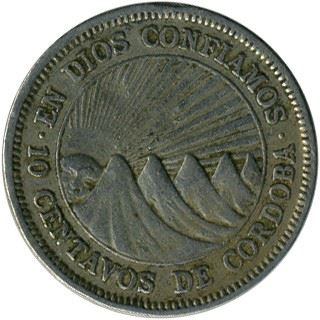 Nicaragua | 10 Centavos Coin | Explorer | Sun | Volcanos | Km:17.2 | 1962 - 1965