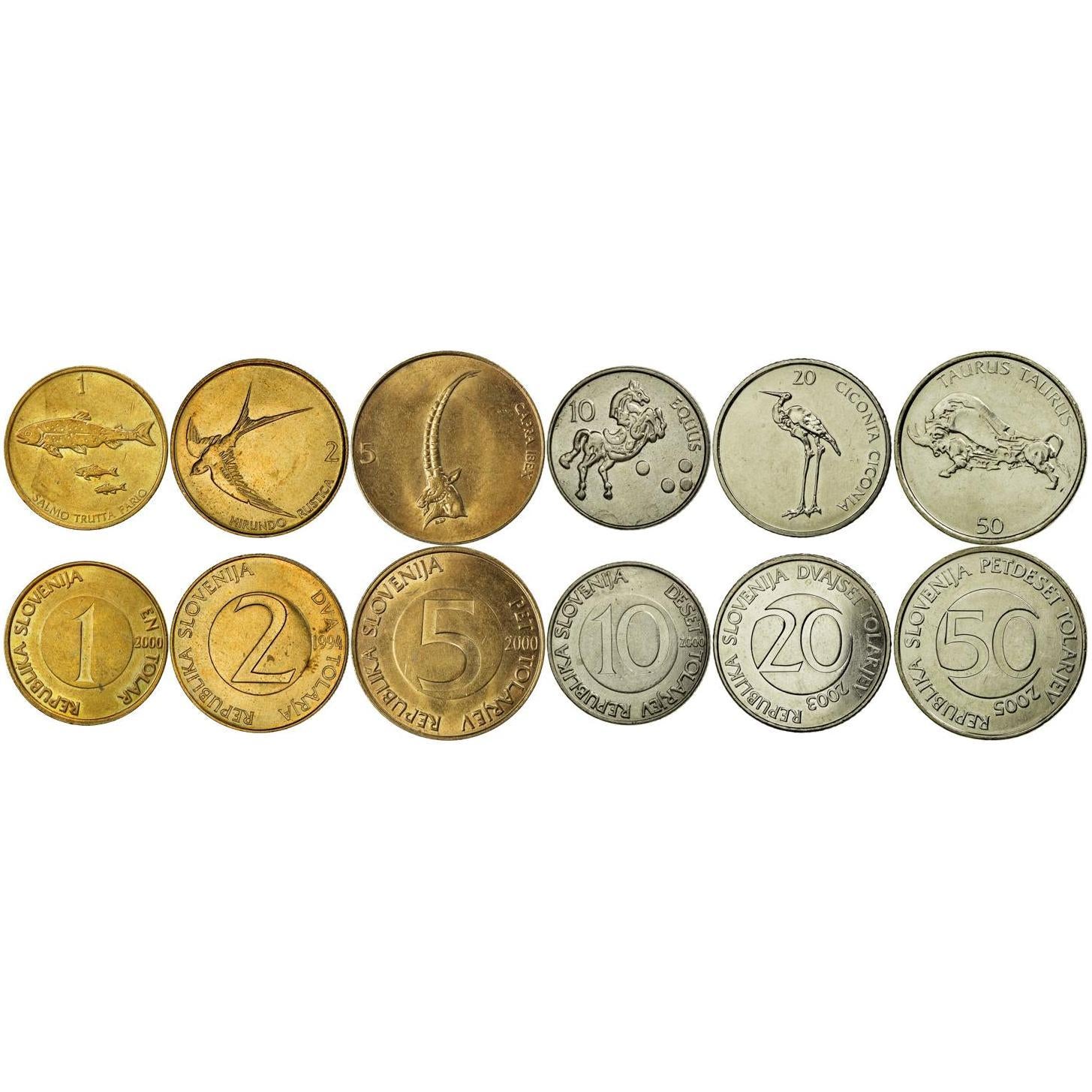 Slovenia | 6 Coin Set | 1 Tolar 2 Tolarja 5 10 20 50 Tolarjev | 1992 - 2006