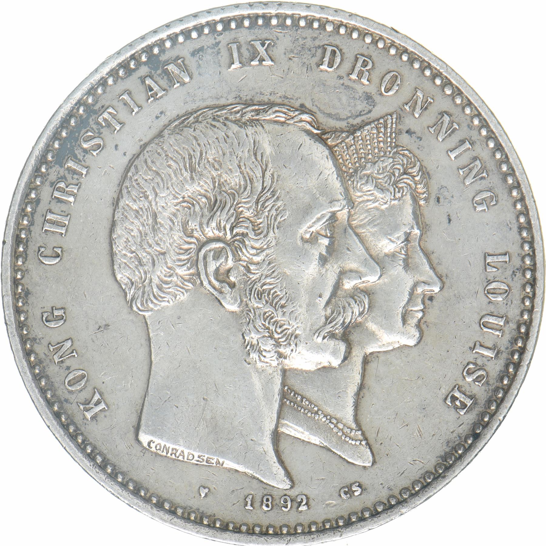 Denmark | 2 Kroner Coin | Golden Wedding | KM:800 | 1892