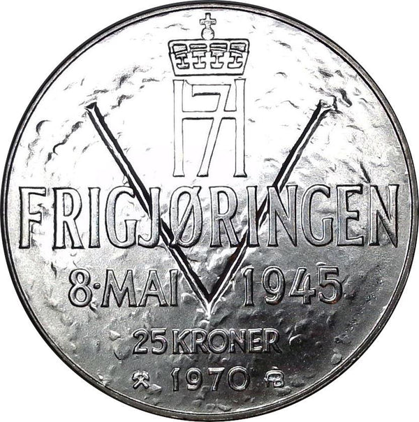 Norway 25 Kroner - Olav V Liberation Coin KM414 1970