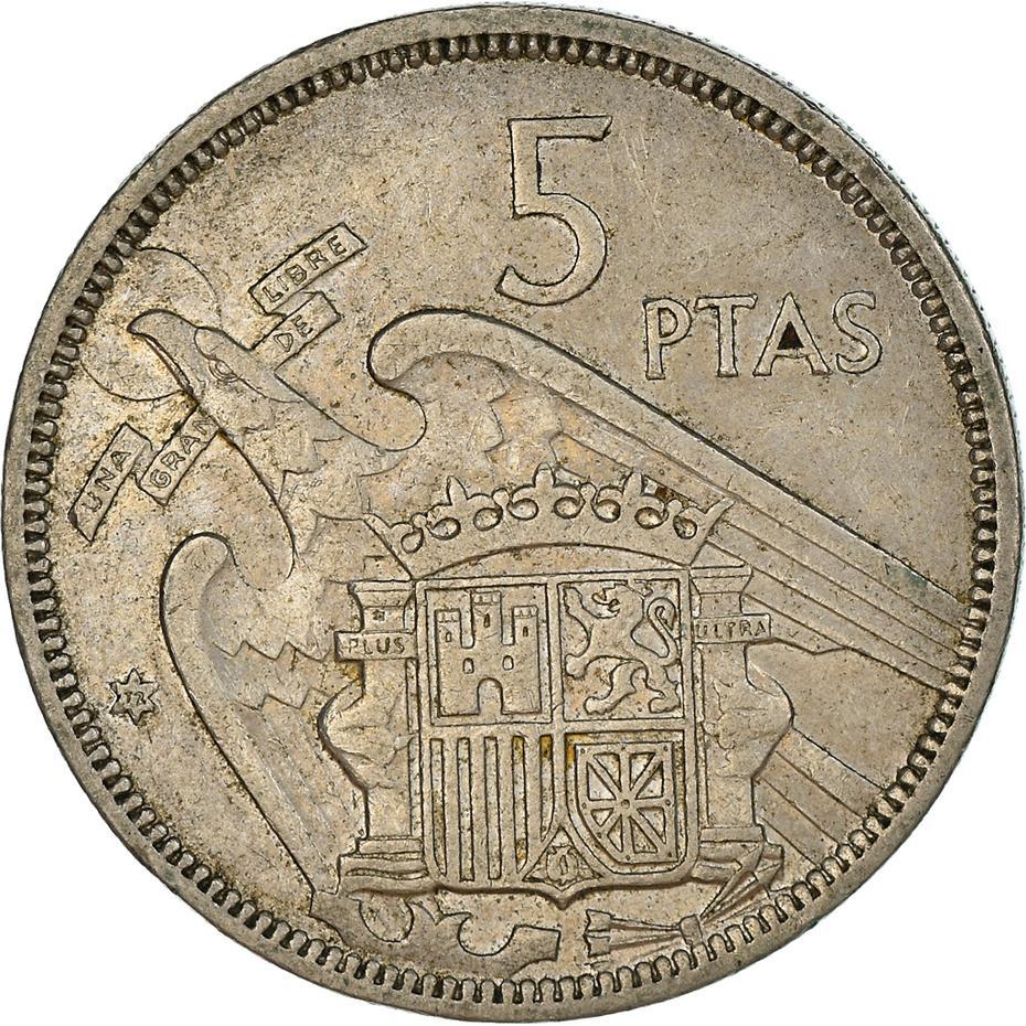 Spain 5 Pesetas | 100 Coins | Francisco Franco | Eagle of Saint John | KM786 | 1957